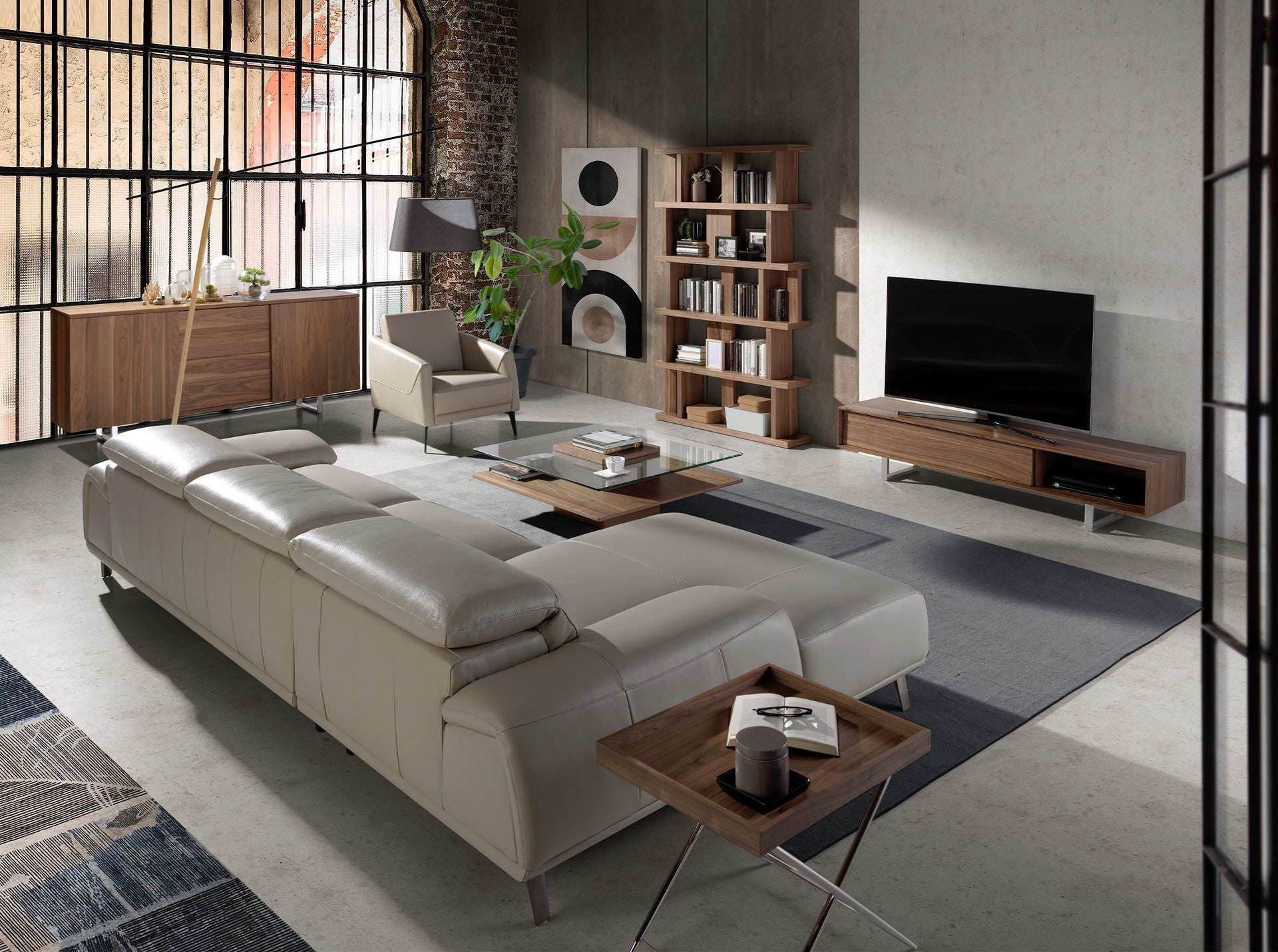 Divano chaise longue sinistro in pelle grigio tortora