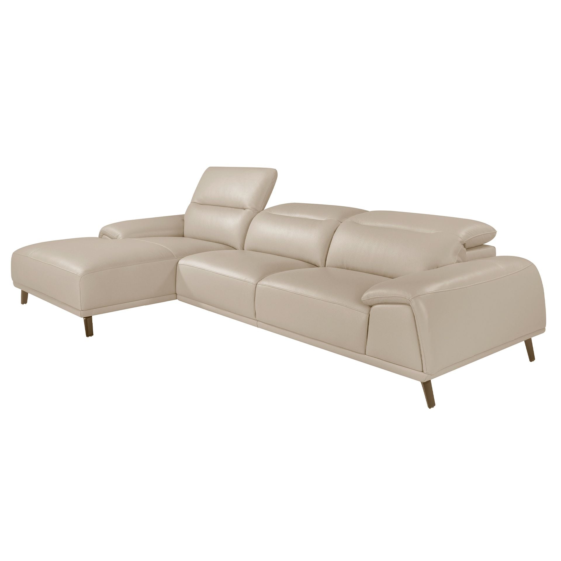 Divano chaise longue sinistro in pelle grigio tortora