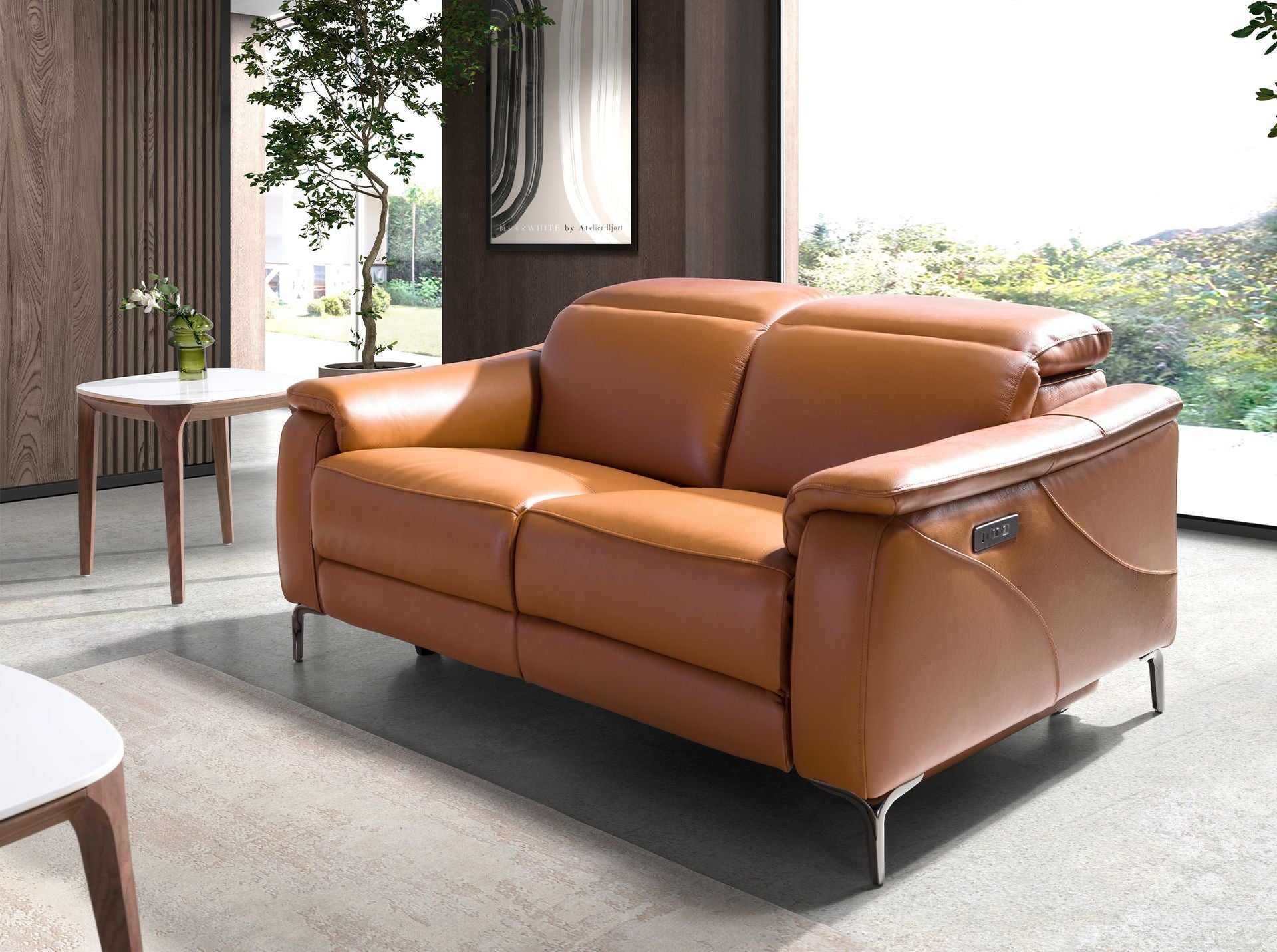 Divano relax a 2 posti in pelle marrone