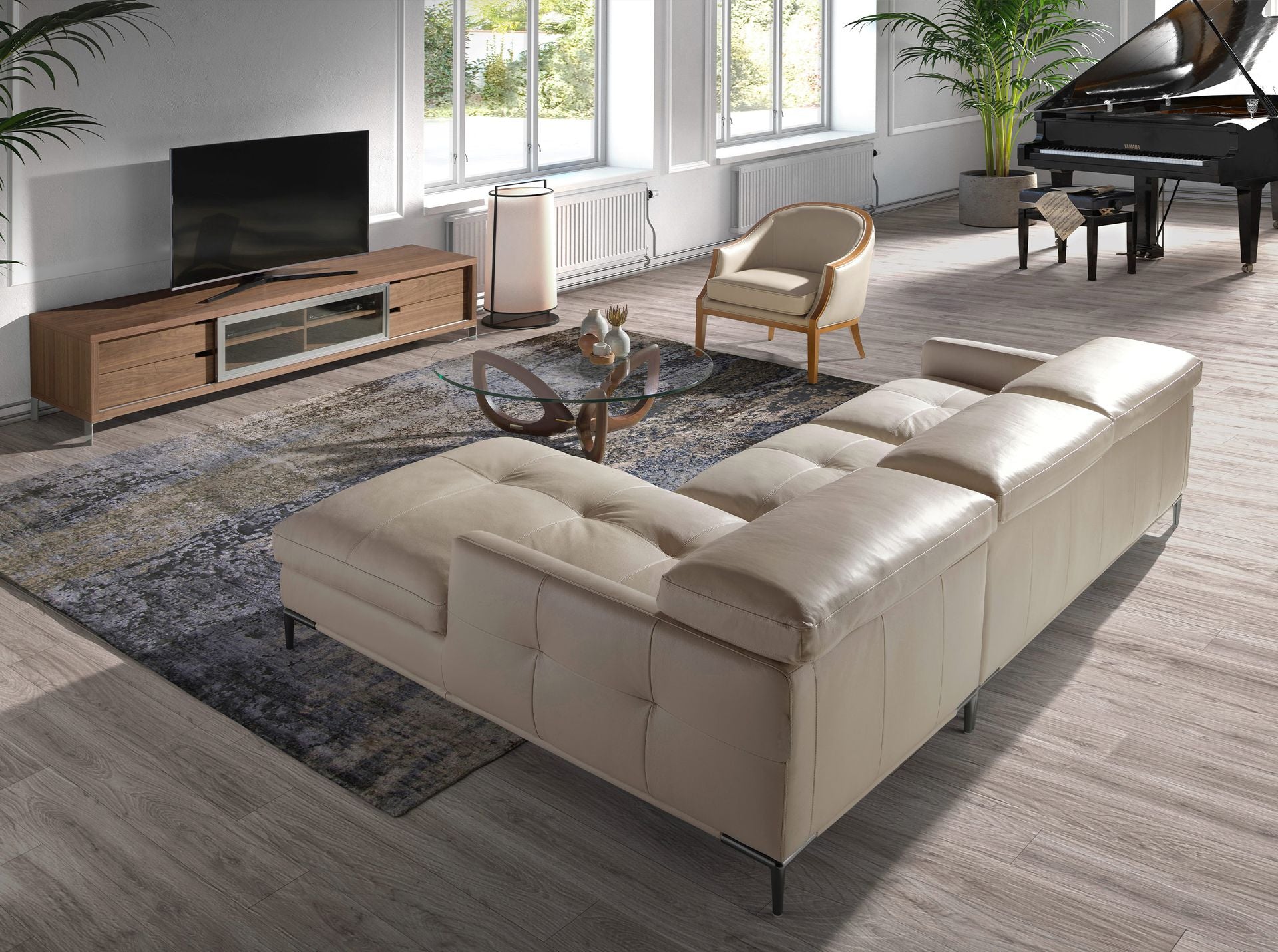 Divano chaise longue destro in pelle sabbia