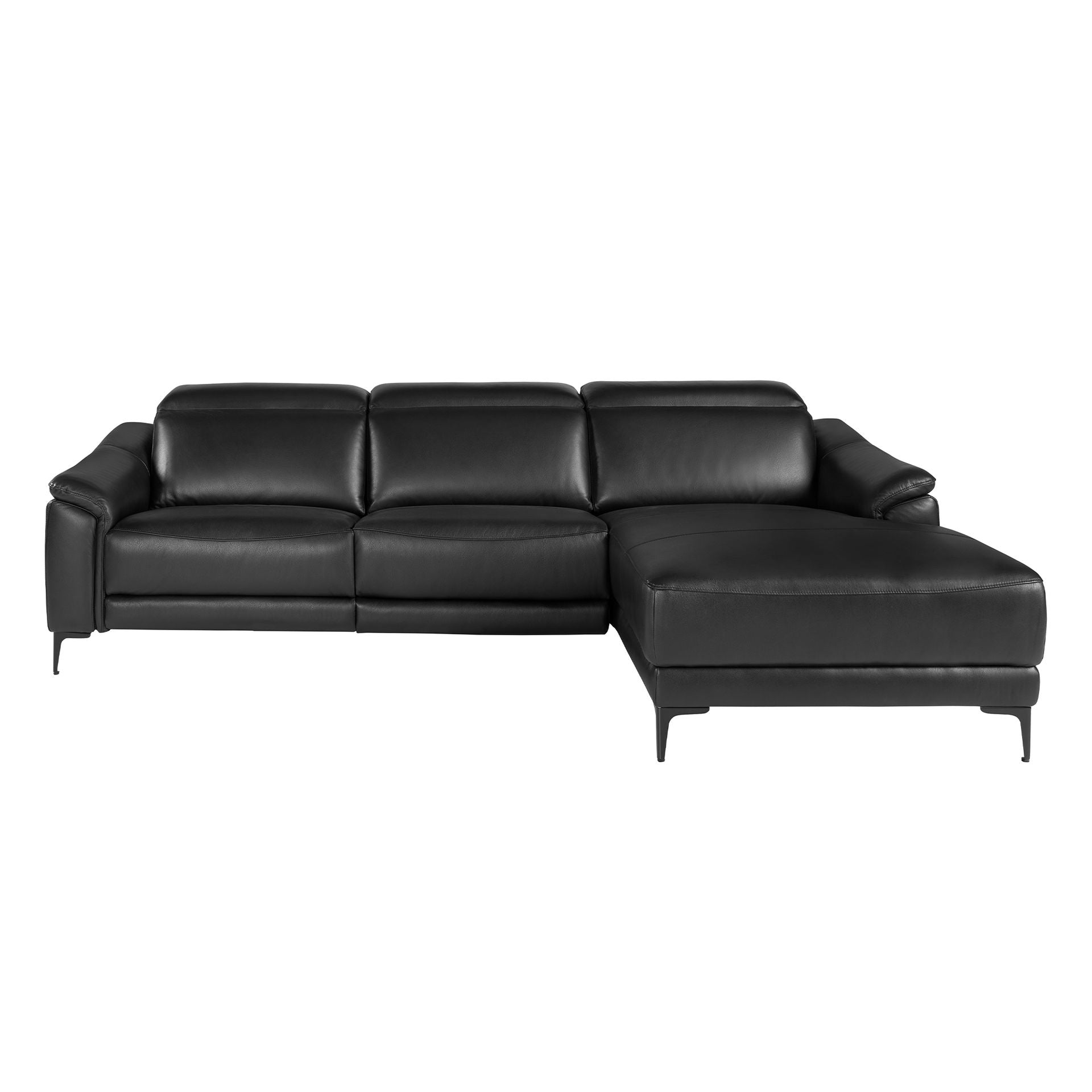 Divano relax con chaise longue destro in pelle nera