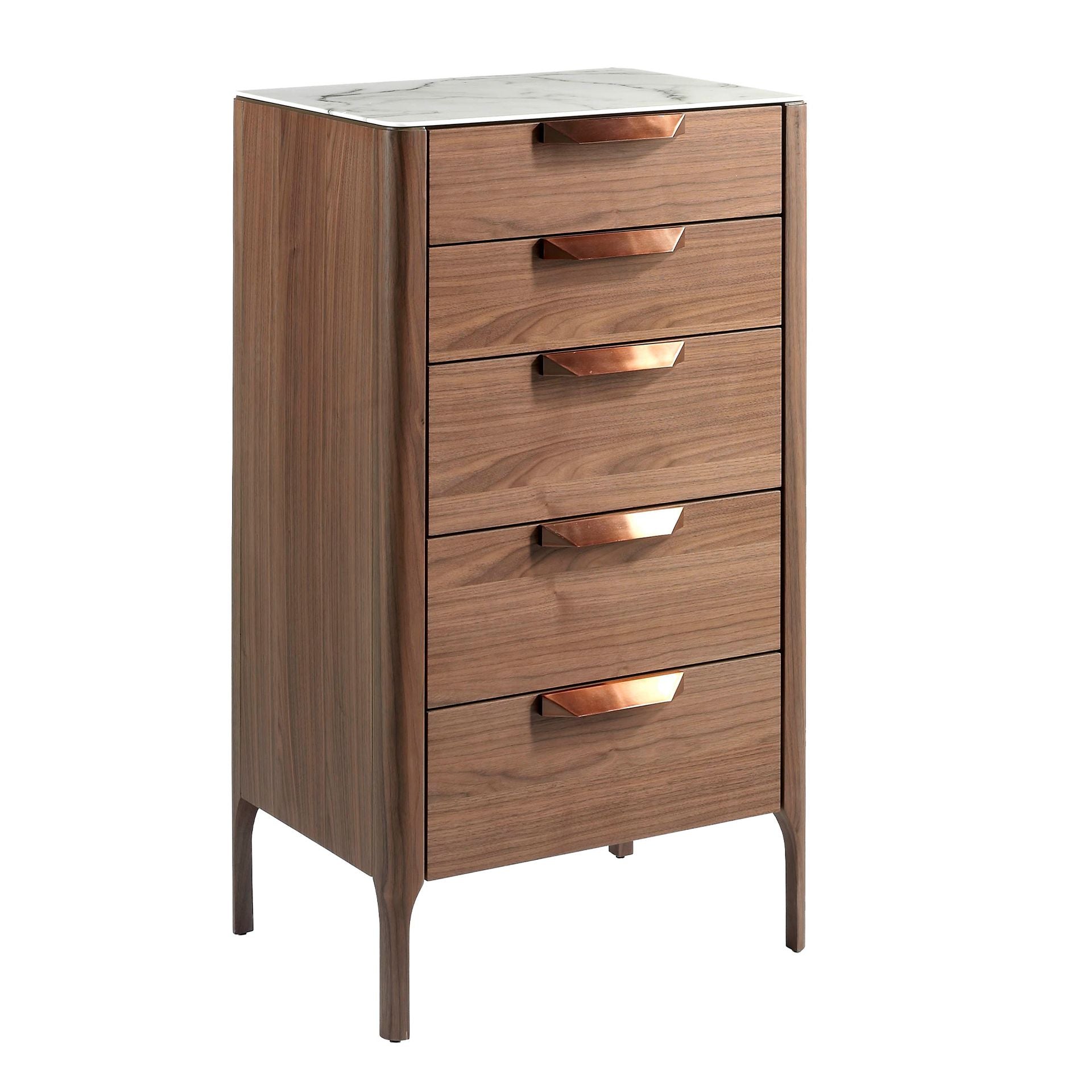 Chiffoniere in noce con piano in vetro effetto marmo