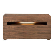 Credenza in noce e acciaio lucido con illuminazione interna