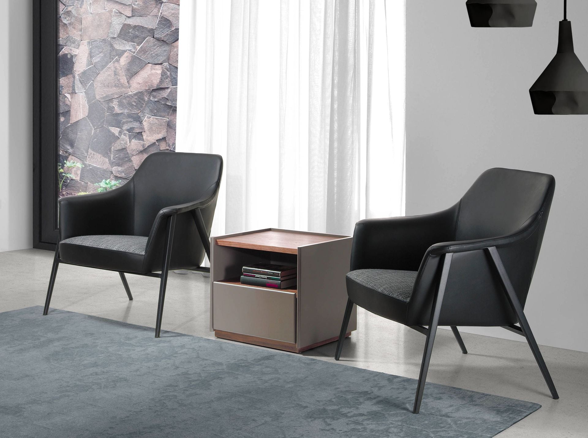 Comodino in legno grigio e noce
