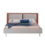 Letto in ecopelle marrone e tessuto grigio