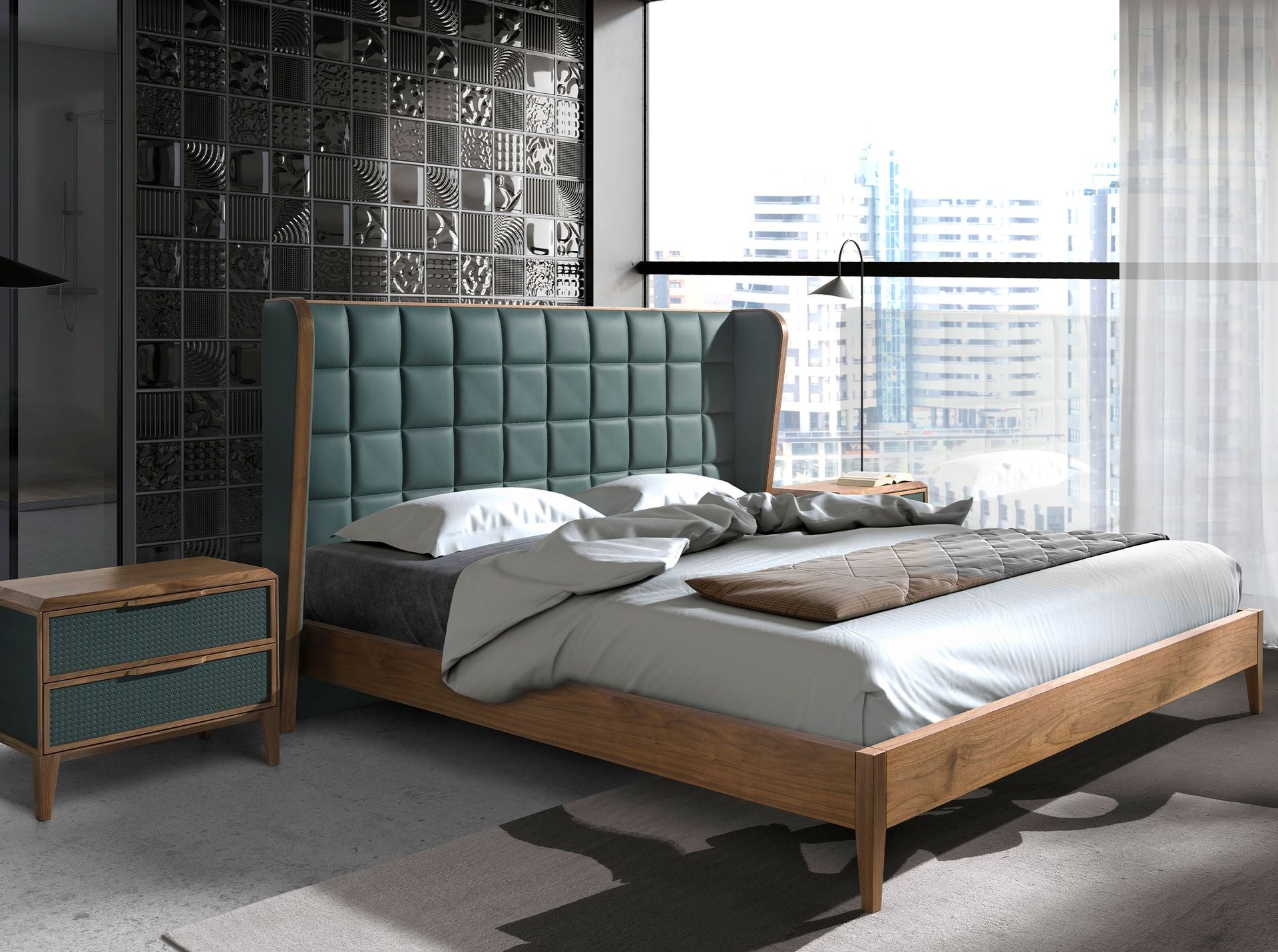 Letto in ecopelle verde scuro