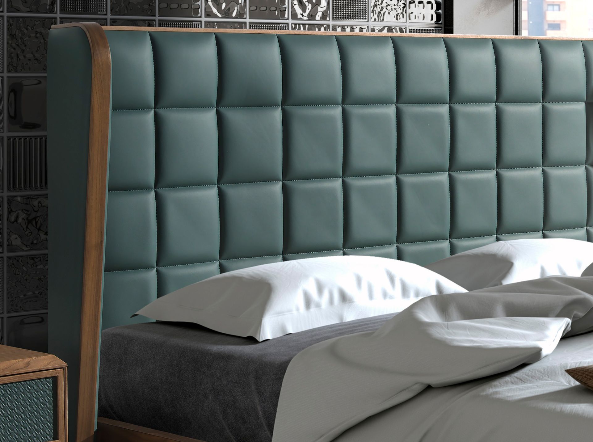 Letto in ecopelle verde scuro