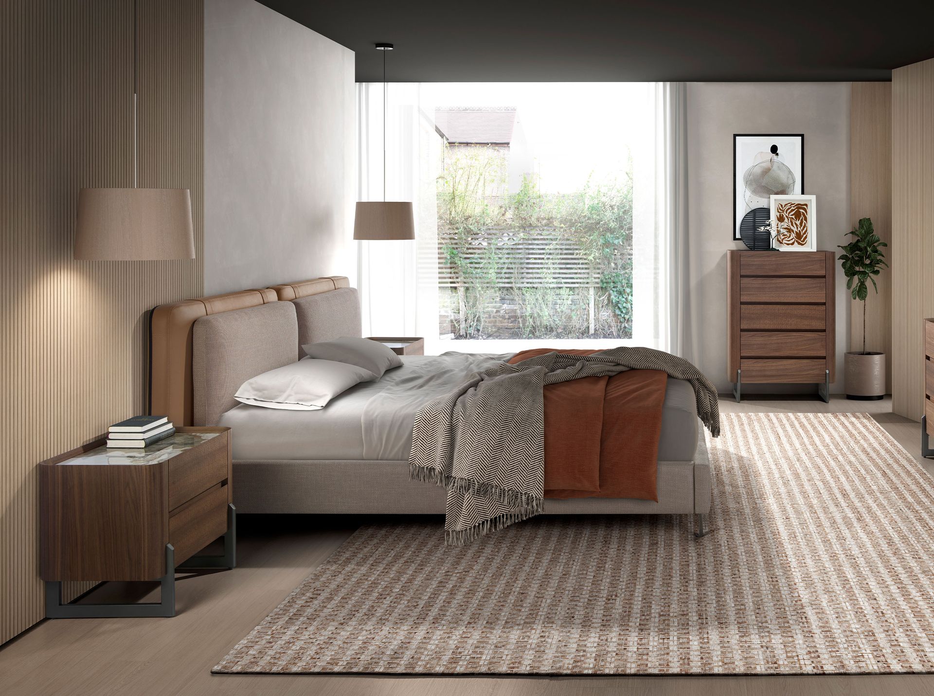 Letto in similpelle visone e tessuto grigio