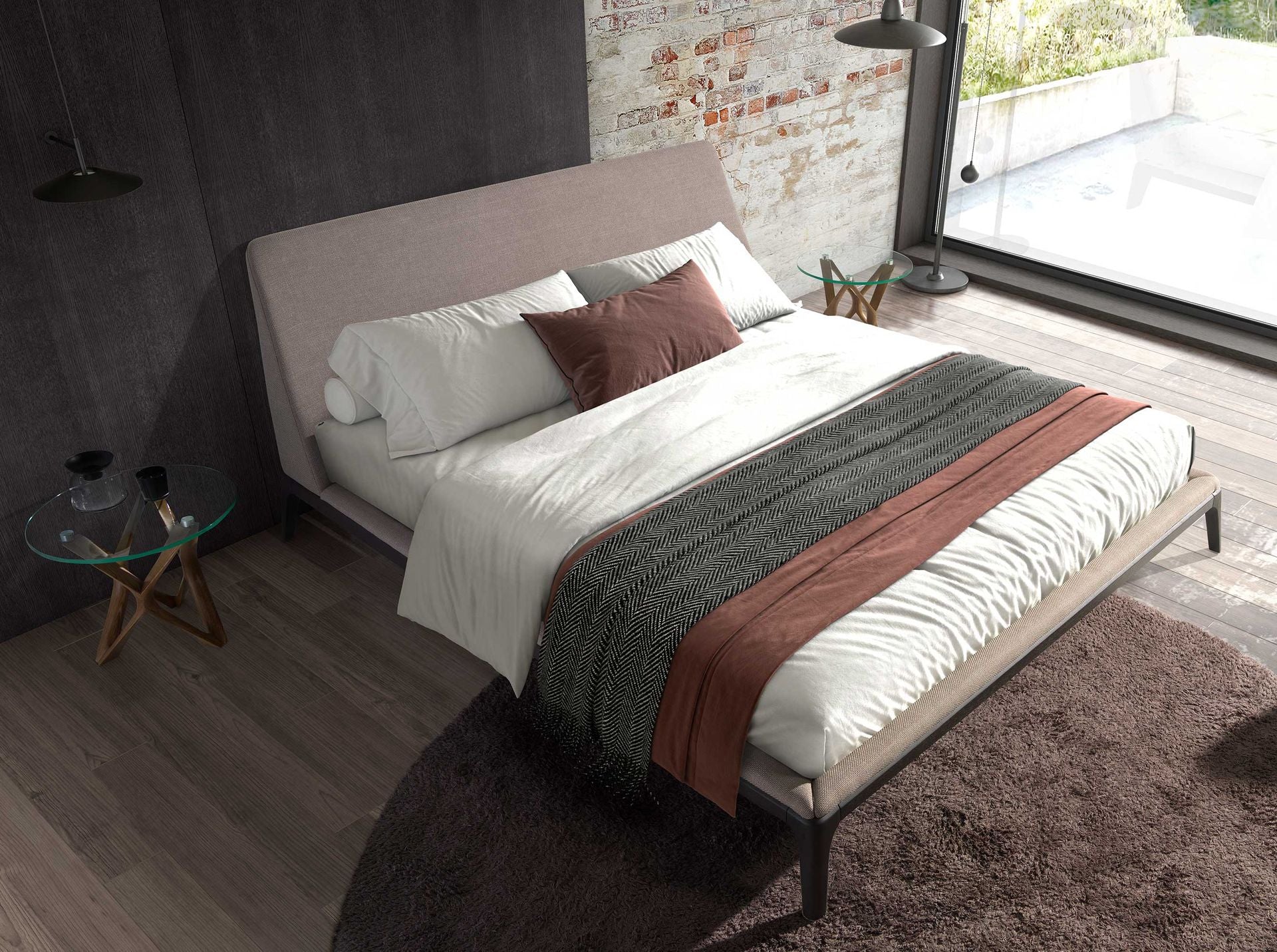 Letto in tessuto grigio