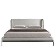 Letto in tessuto grigio chiaro e similpelle grigio scuro