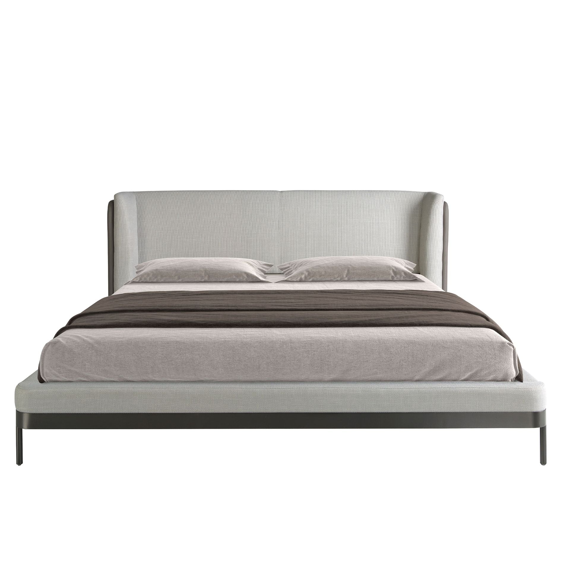 Letto in tessuto grigio chiaro e similpelle grigio scuro