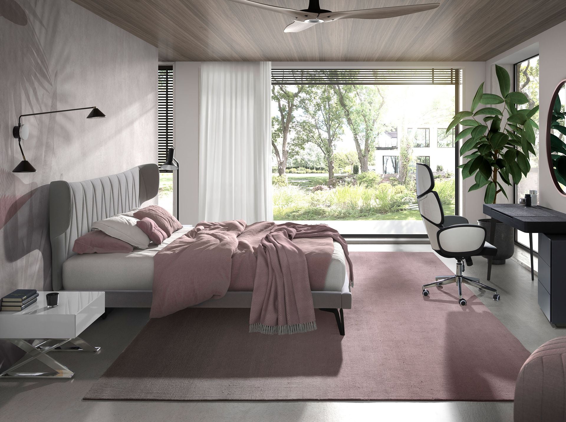 Letto in tessuto grigio chiaro