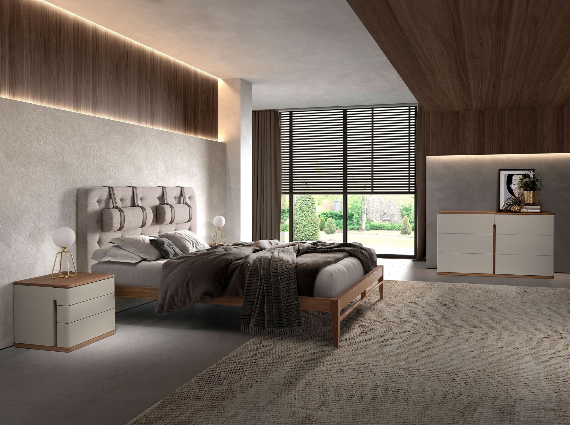 Comodino in legno grigio e noce