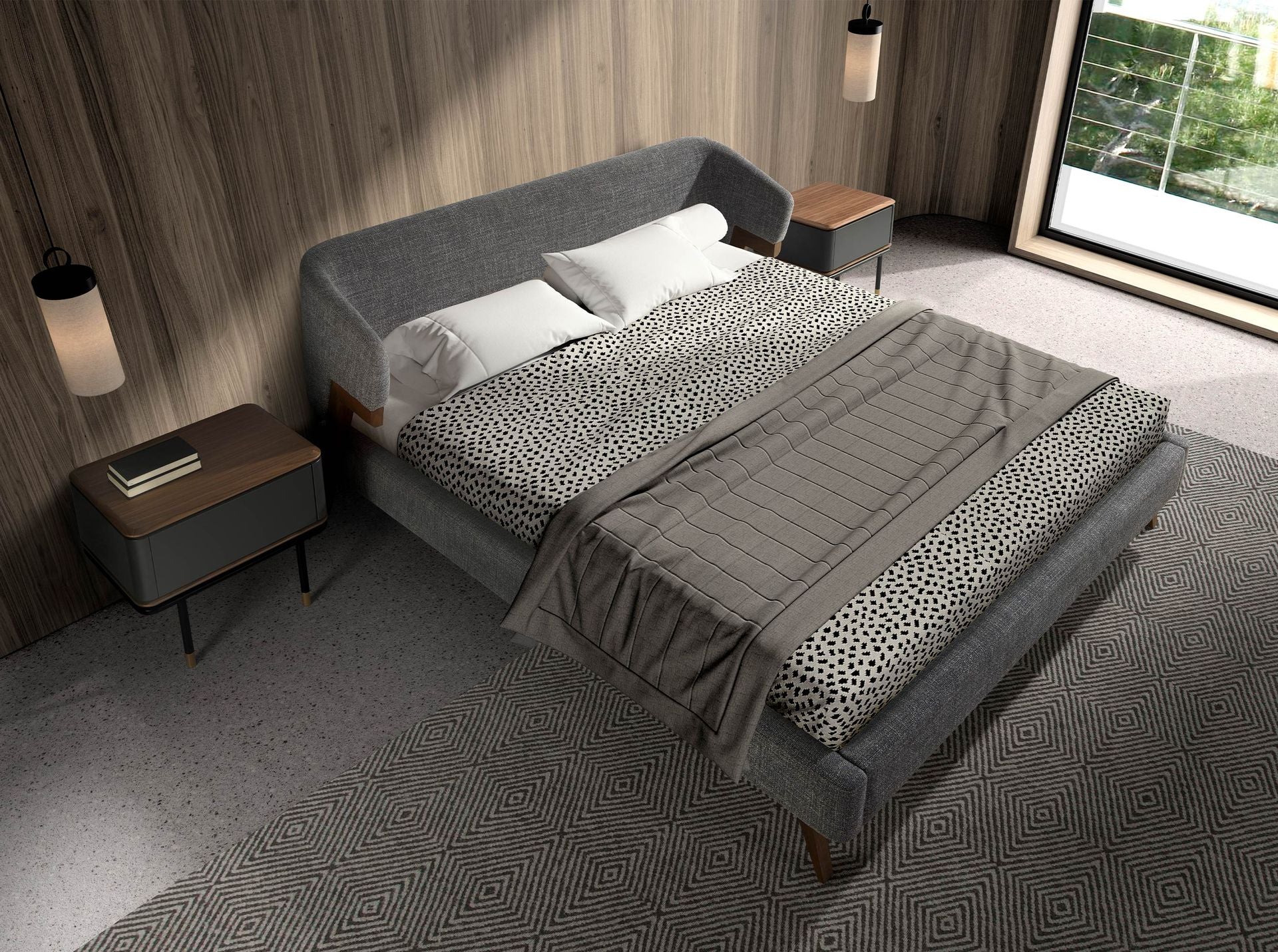 Letto in tessuto grigio
