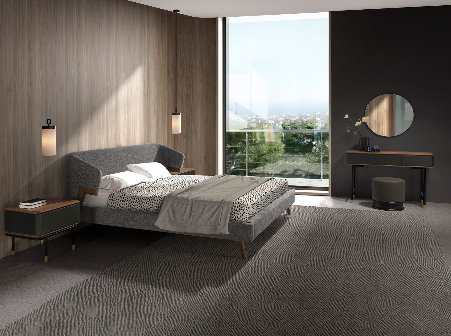 Letto in tessuto grigio