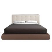 Letto imbottito in tessuto marrone ed ecopelle marrone