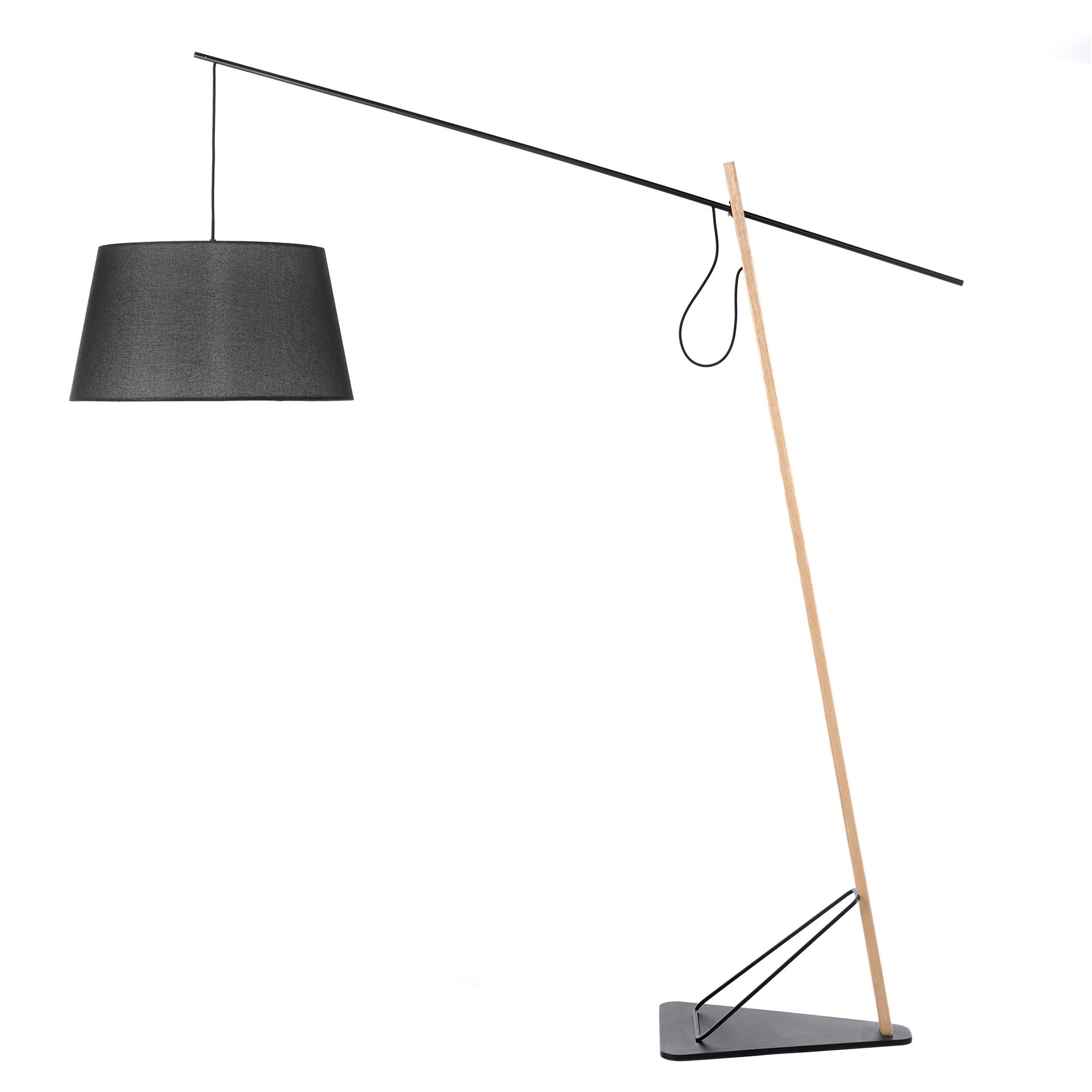 Lampada da terra in legno di quercia e acciaio nero