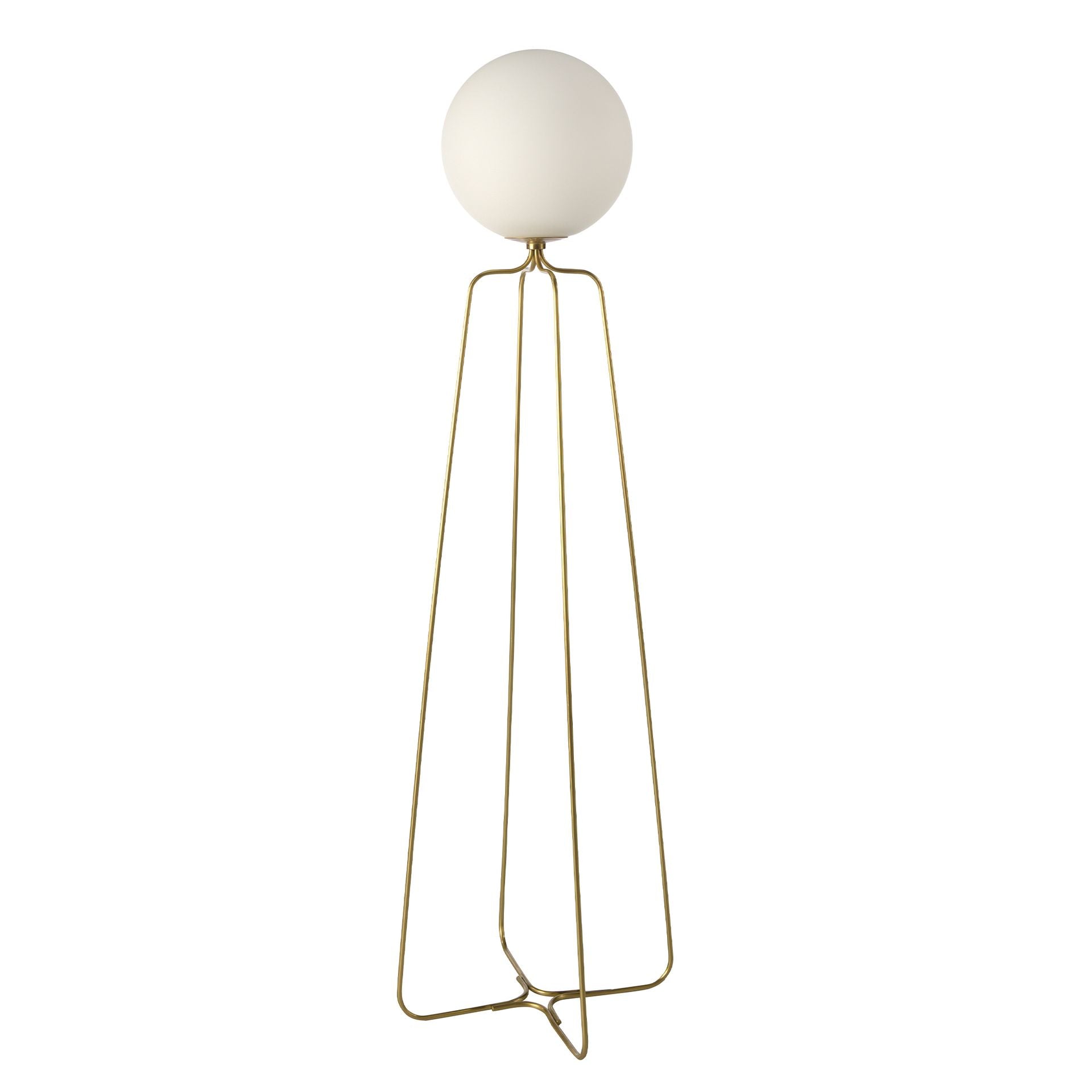 Lampada da terra in acciaio dorato e vetro bianco