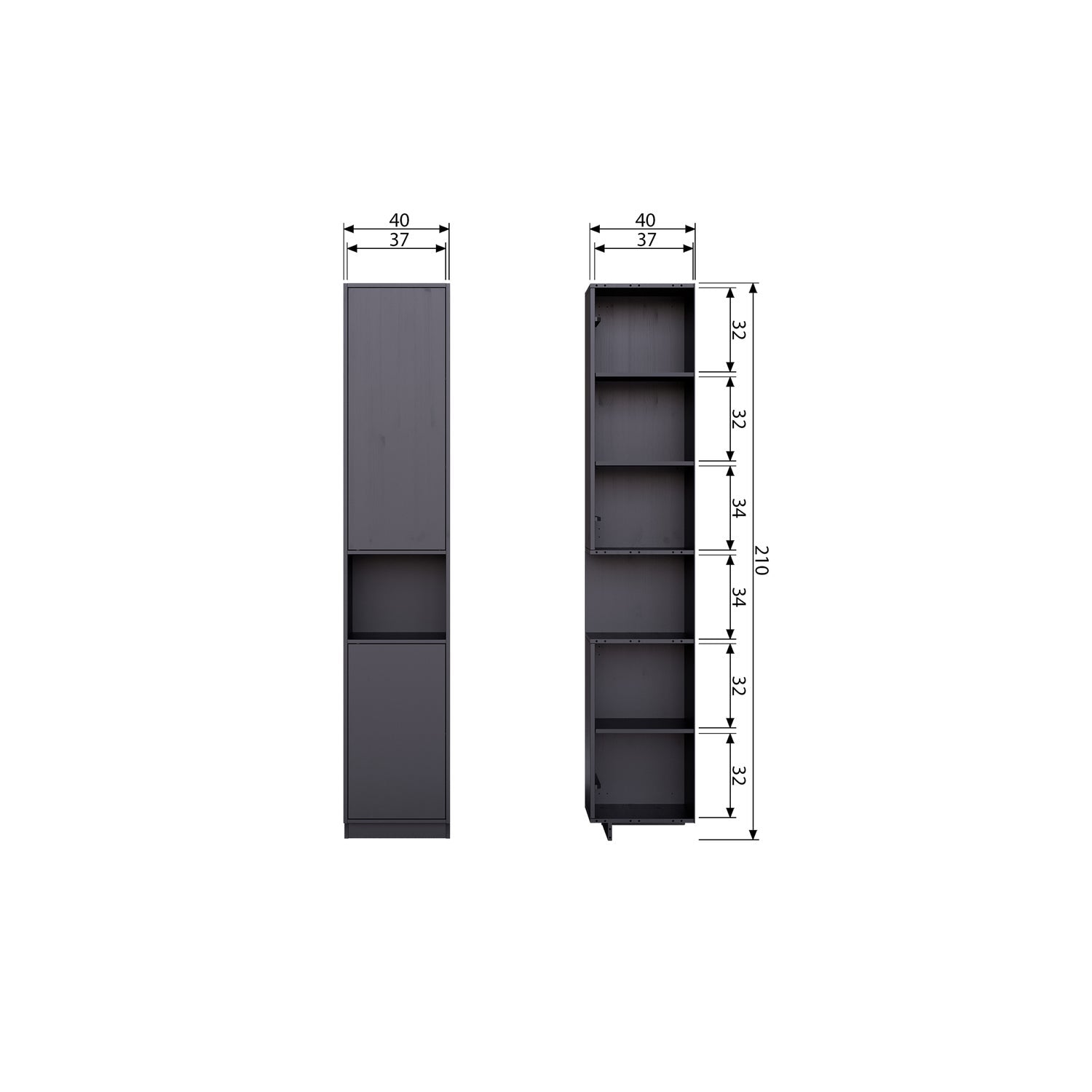 Finca buffet / armadio portaoggetti 40cm pino nero profondo