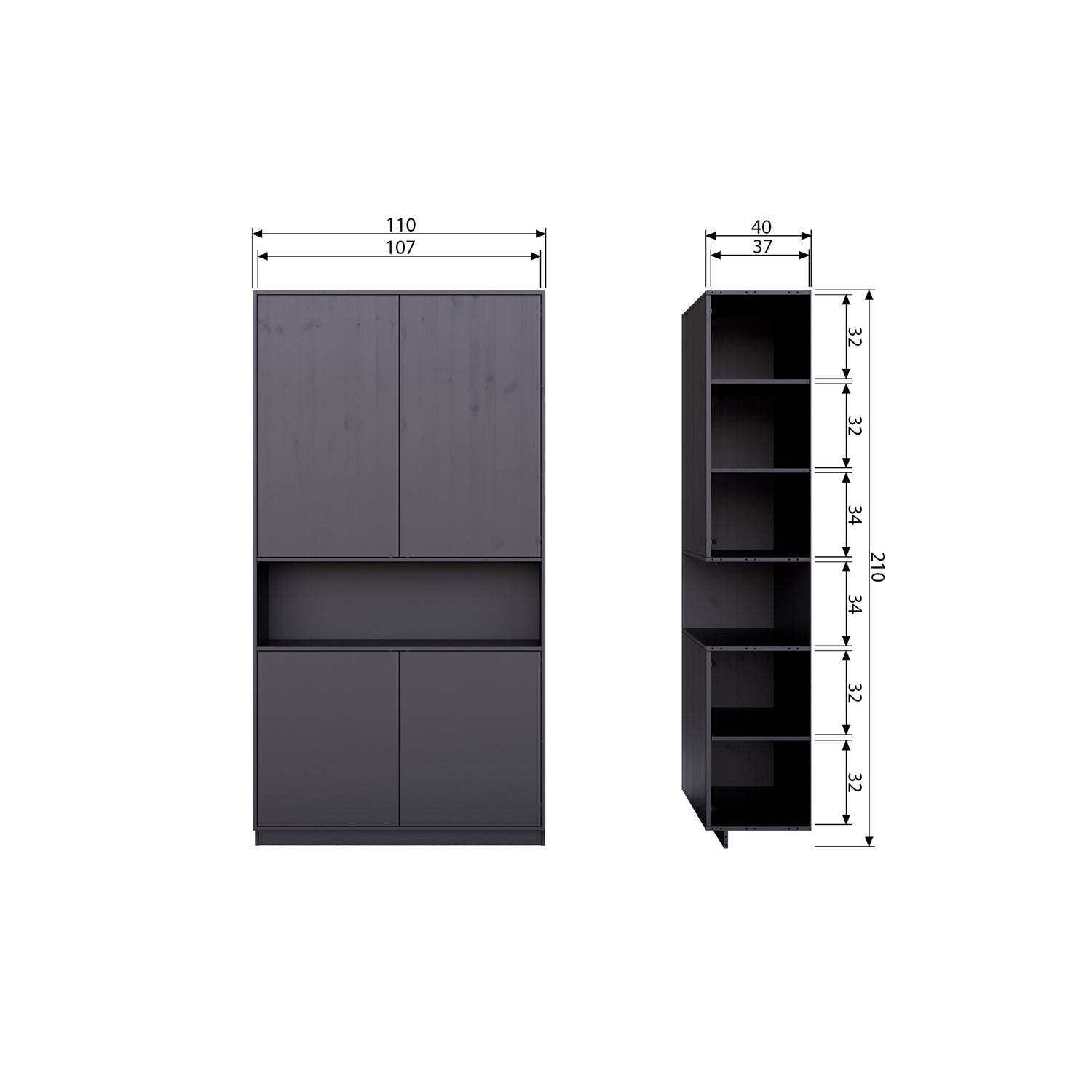 Finca buffet / armadio portaoggetti 110cm pino nero profondo