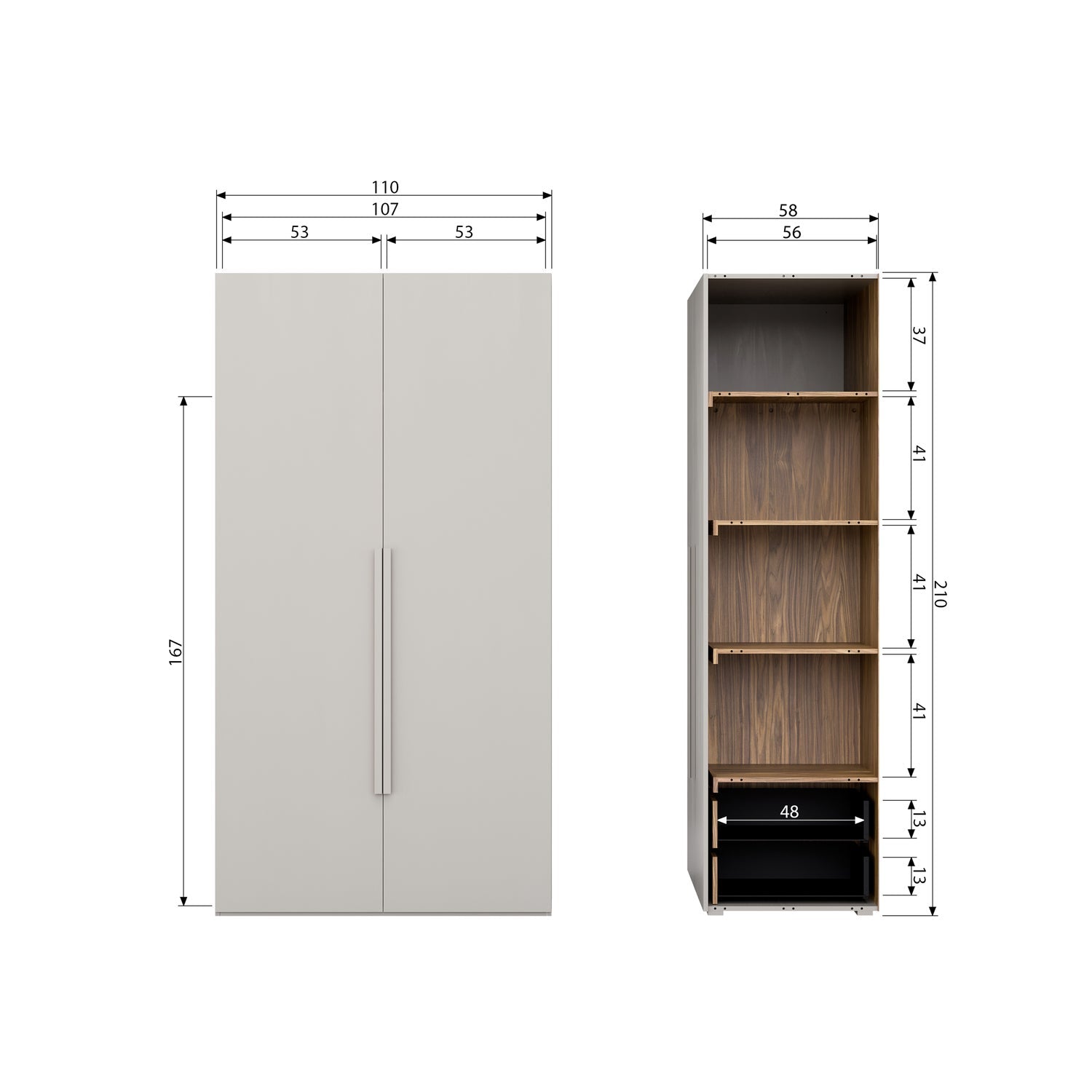 Rens armadio 2 ante maniglia lunga noce/grigio ciottolo