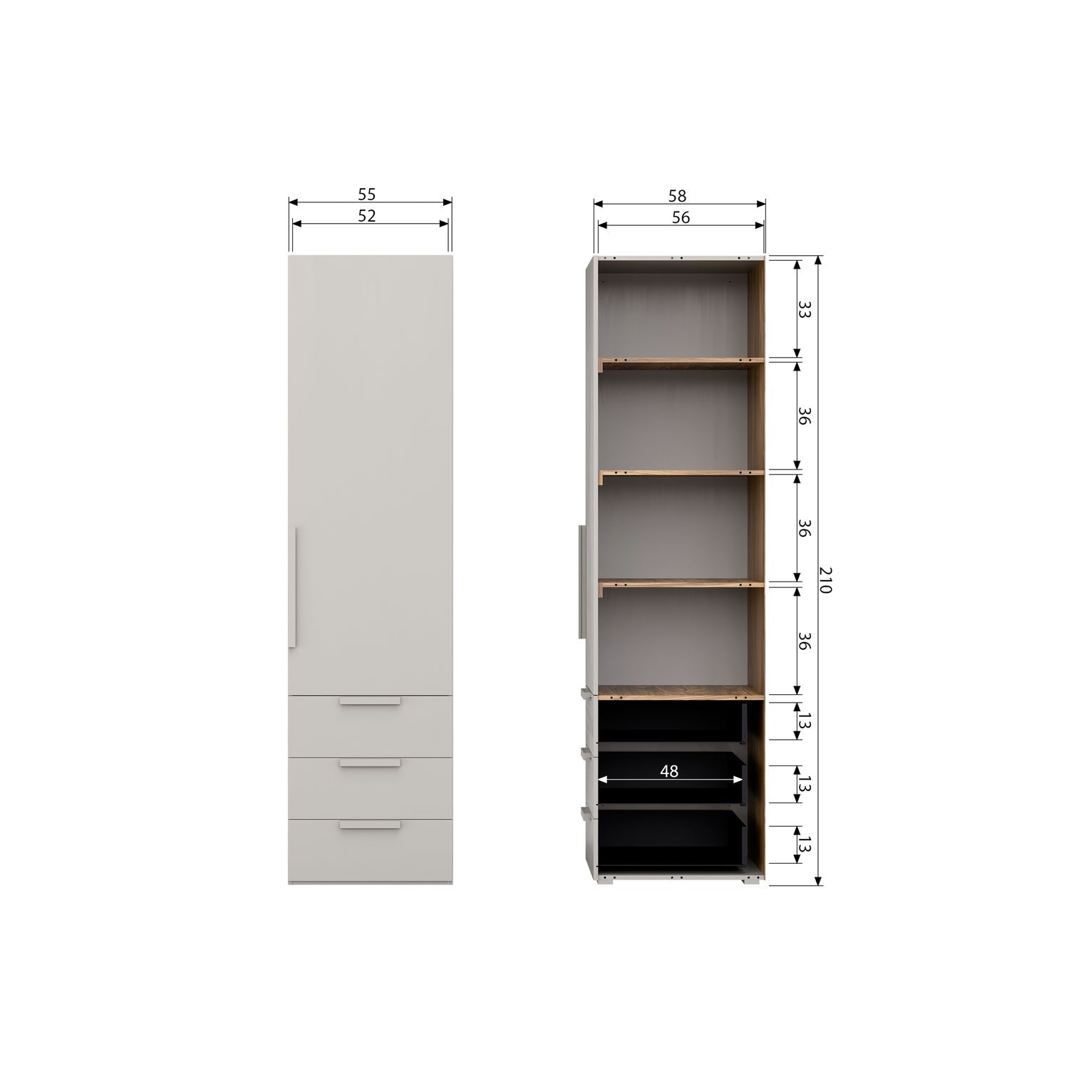Rens armadio 1 anta maniglia lunga noce/grigio ciottolo