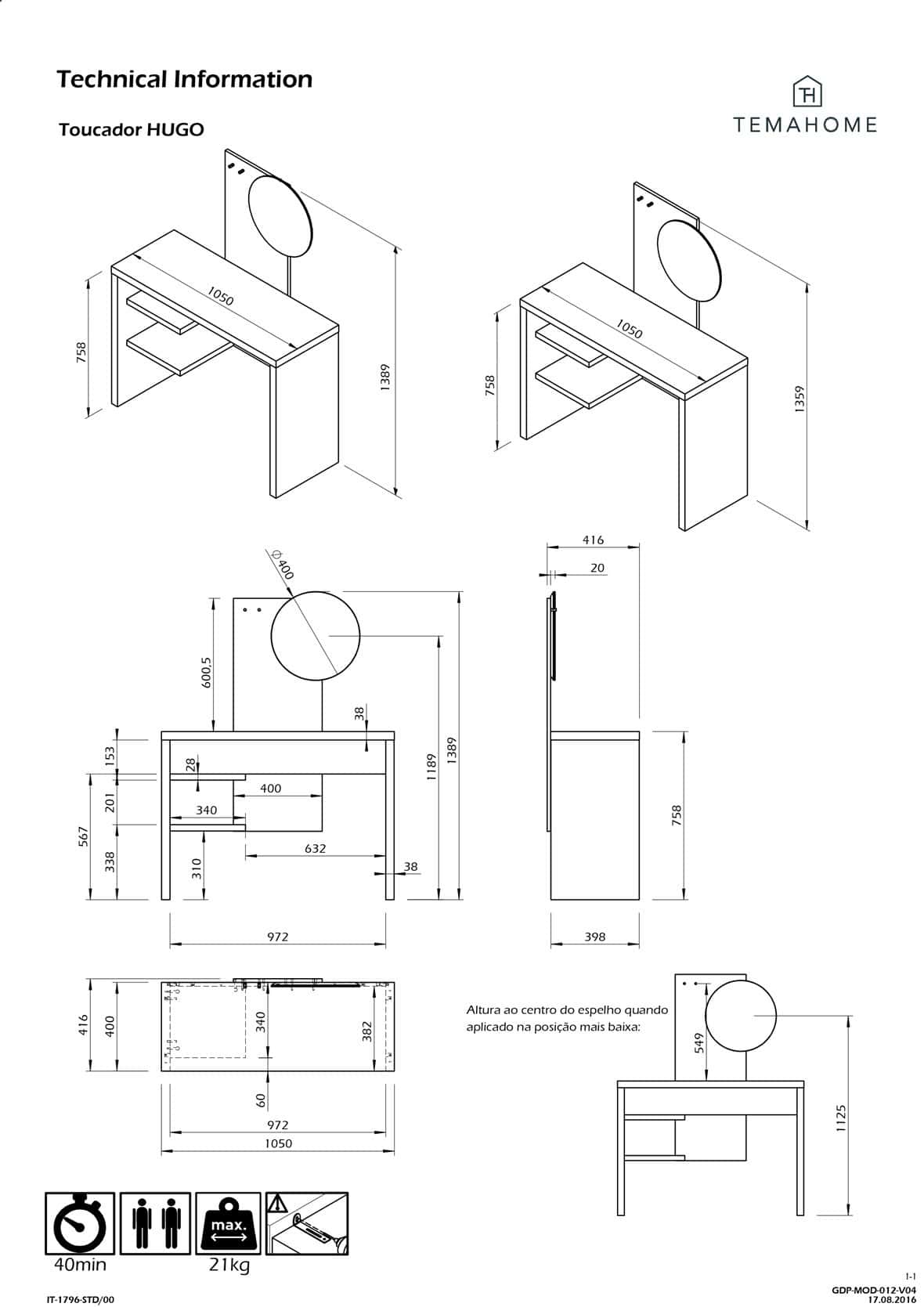HUGO-VANITY-Technical Information