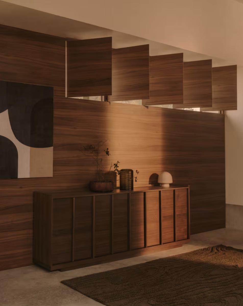 Credenza Onix di impiallacciatura in noce con finitura scura 200 x 80 cm FSC Mix Credit
