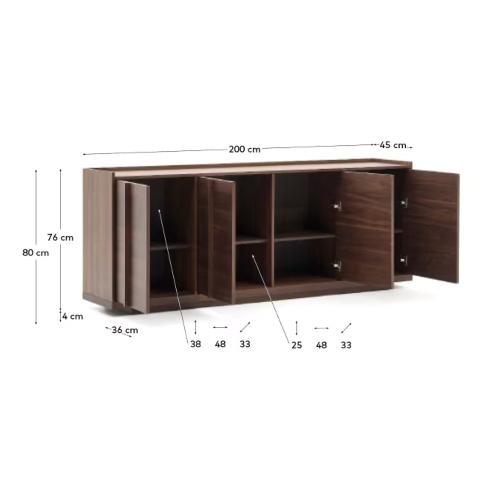 Credenza Onix di impiallacciatura in noce con finitura scura 200 x 80 cm FSC Mix Credit