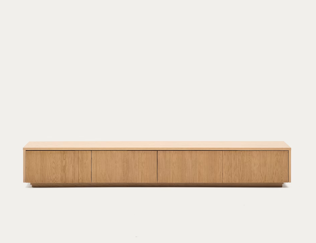 Meuble TV Helvine 4 tiroirs plaqué chêne 200 x 40 cm FSC 100%