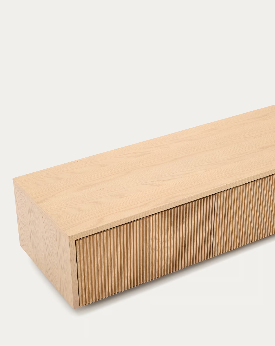 Meuble TV Helvine 4 tiroirs plaqué chêne 200 x 40 cm FSC 100%