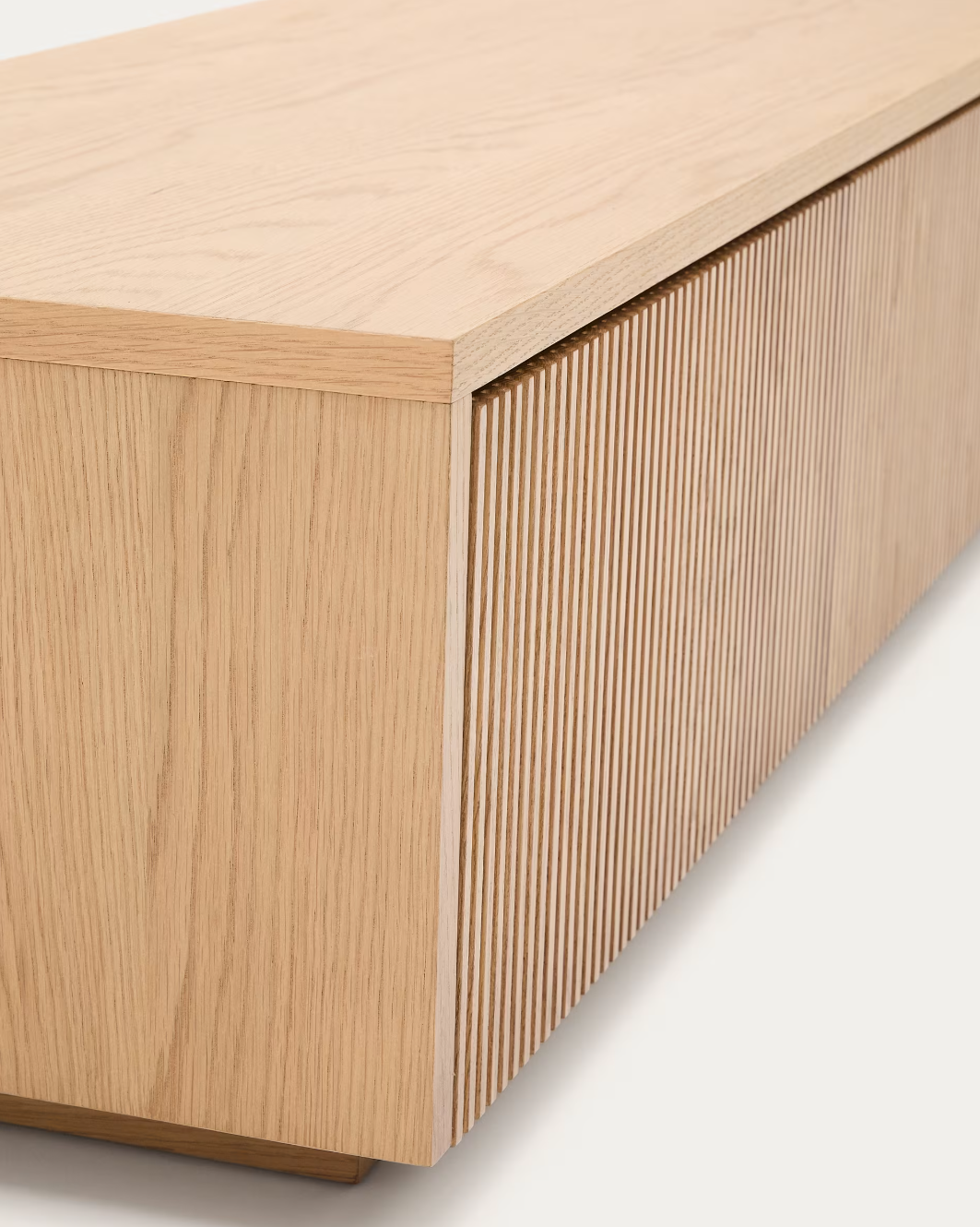 Meuble TV Helvine 4 tiroirs plaqué chêne 200 x 40 cm FSC 100%