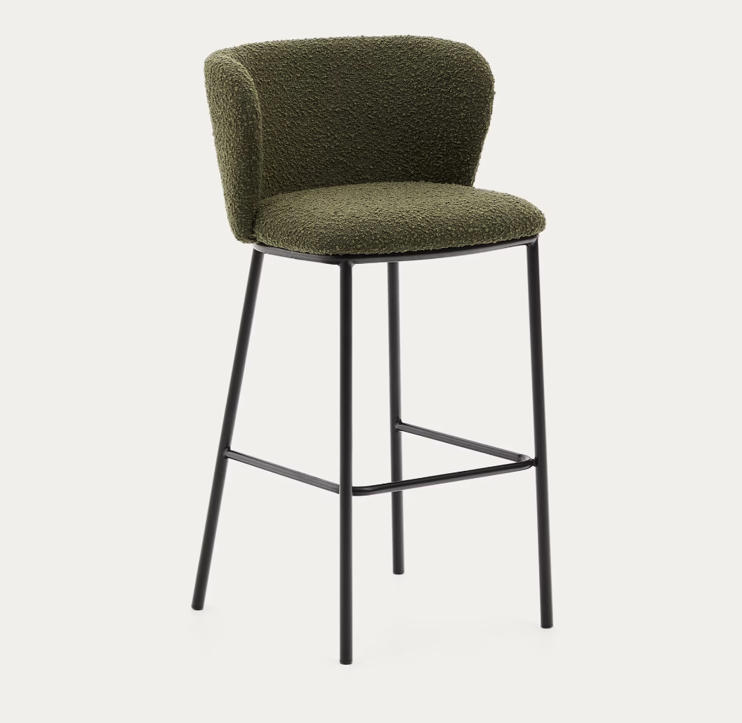 Sgabello Ciselia in shearling verde e acciaio nero altezza 75 cm FSC