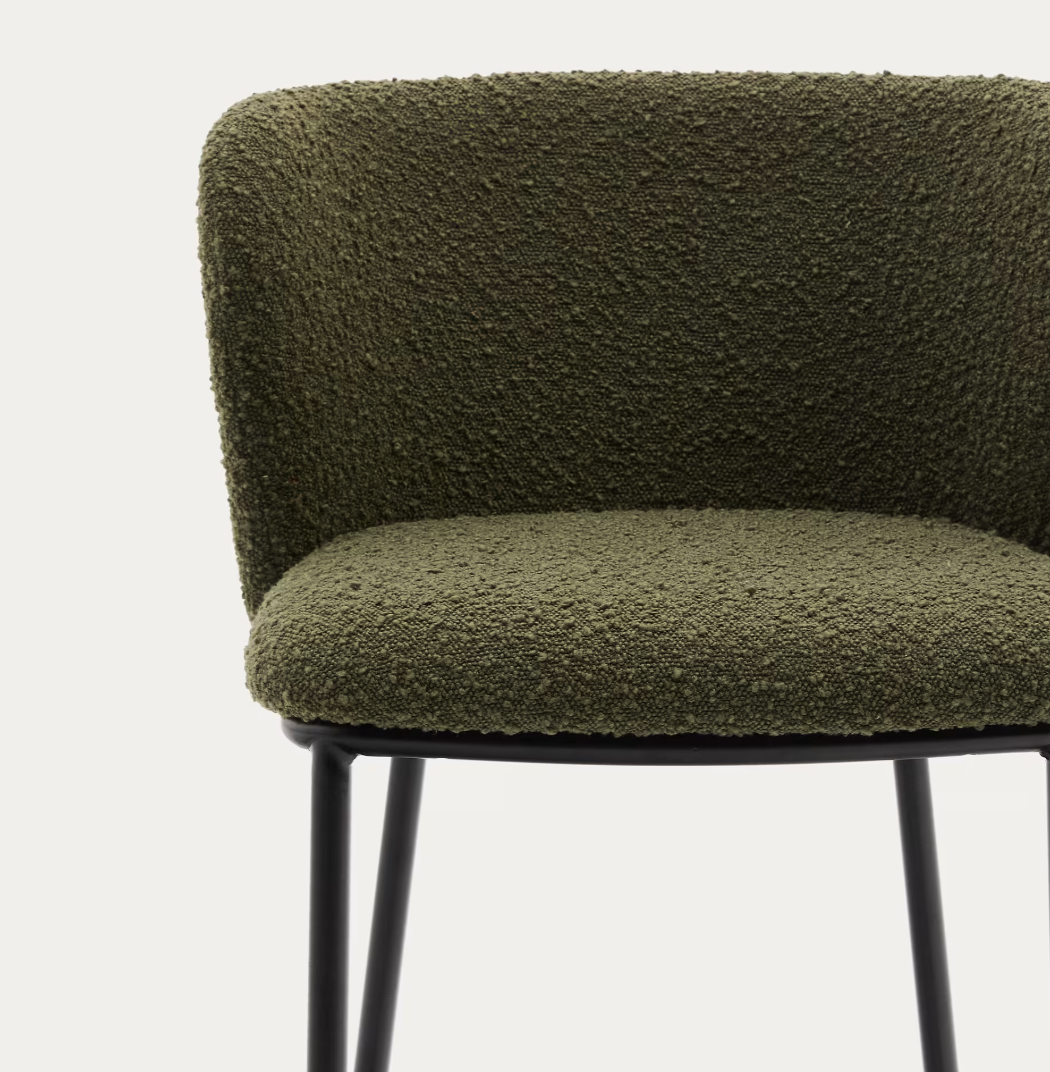 Sgabello Ciselia in shearling verde e acciaio nero altezza 75 cm FSC