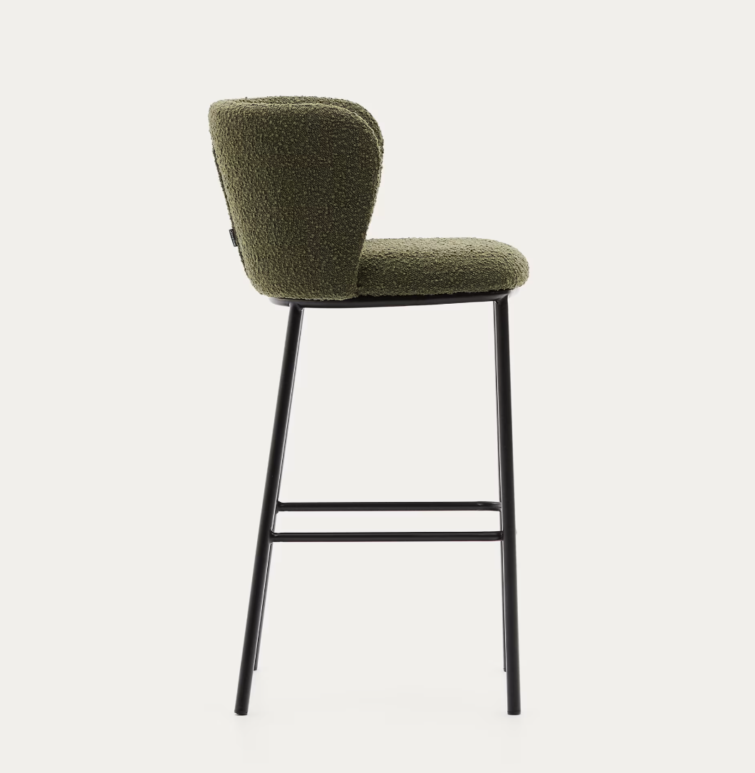 Sgabello Ciselia in shearling verde e acciaio nero altezza 75 cm FSC