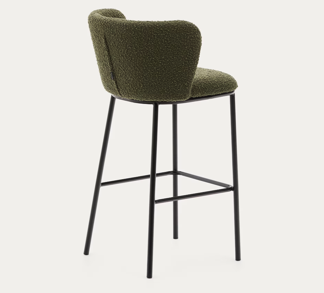 Sgabello Ciselia in shearling verde e acciaio nero altezza 75 cm FSC