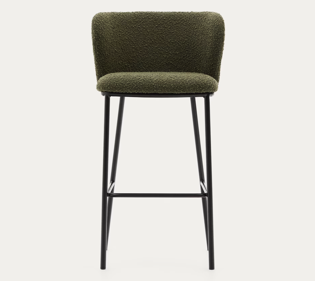 Sgabello Ciselia in shearling verde e acciaio nero altezza 75 cm FSC