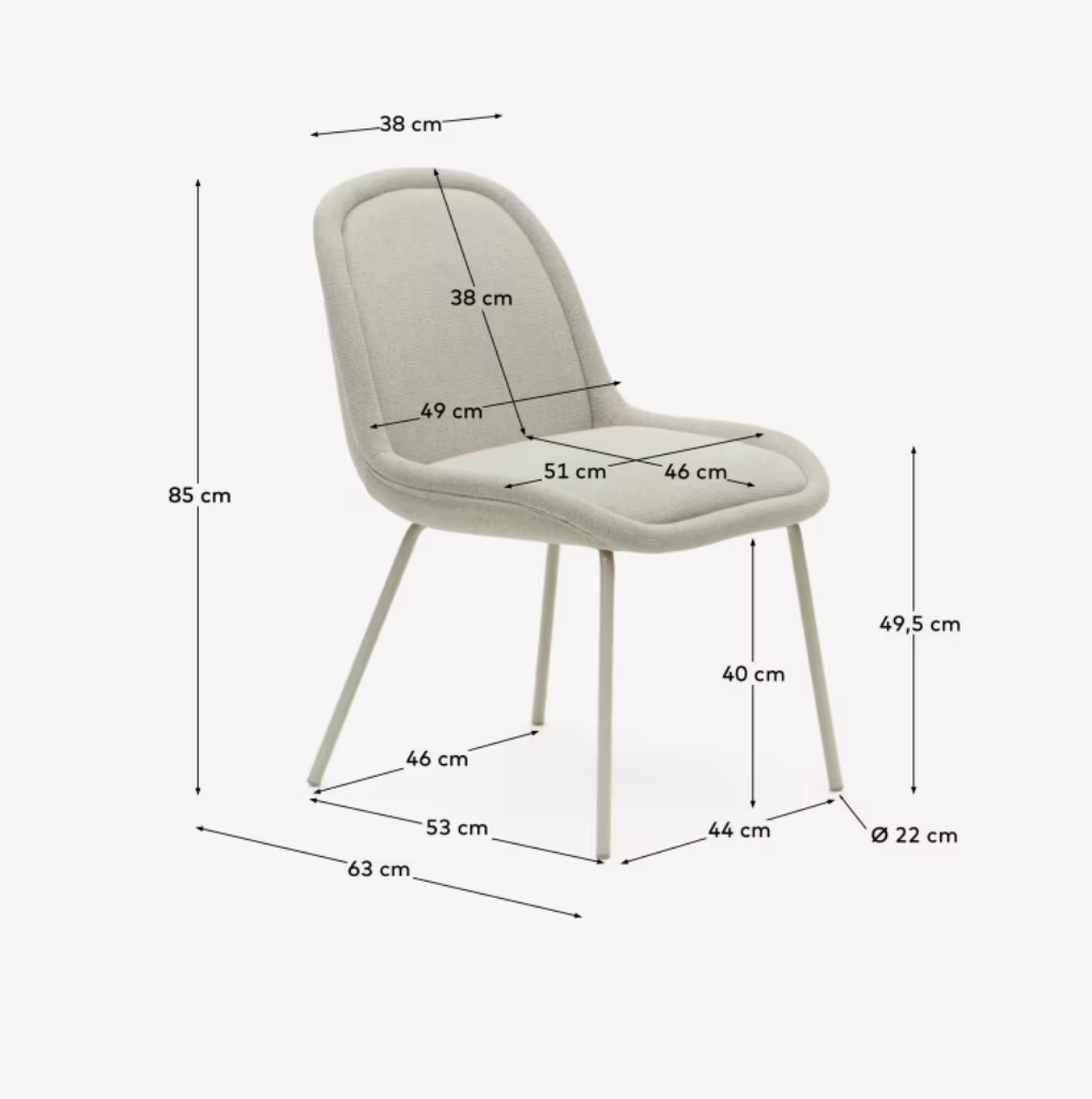 Sedia AIMIN in ciniglia beige e gambe in acciaio verniciato beige opaco FSC