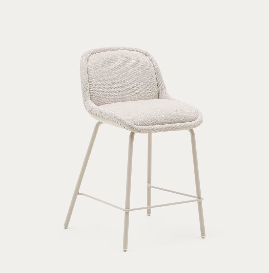 Sgabello AIMIN in ciniglia beige e gambe in acciaio con finitura verniciata beige h seduta 65cm