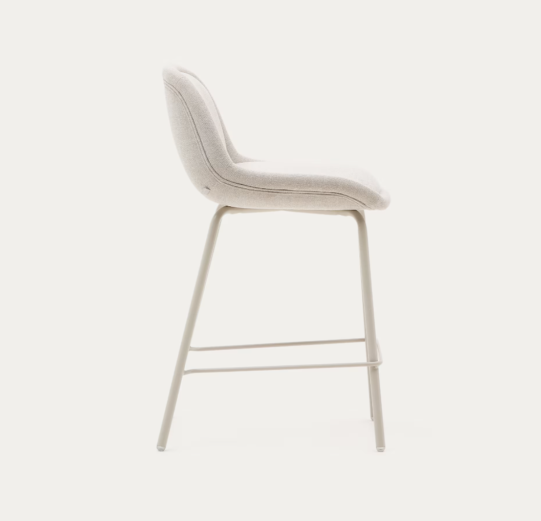 Sgabello AIMIN in ciniglia beige e gambe in acciaio con finitura verniciata beige h seduta 65cm