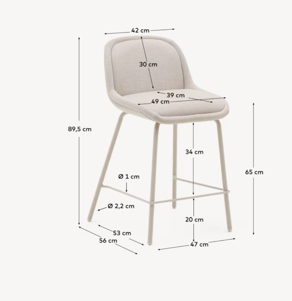 Sgabello AIMIN in ciniglia beige e gambe in acciaio con finitura verniciata beige h seduta 65cm