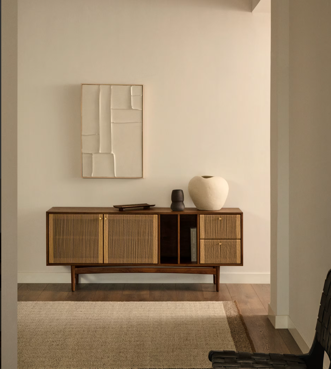 Credenza Elan 2 ante 2 cassetti impiallacciatura e legno massello noce corda 180x73cm FSC Mix Credit