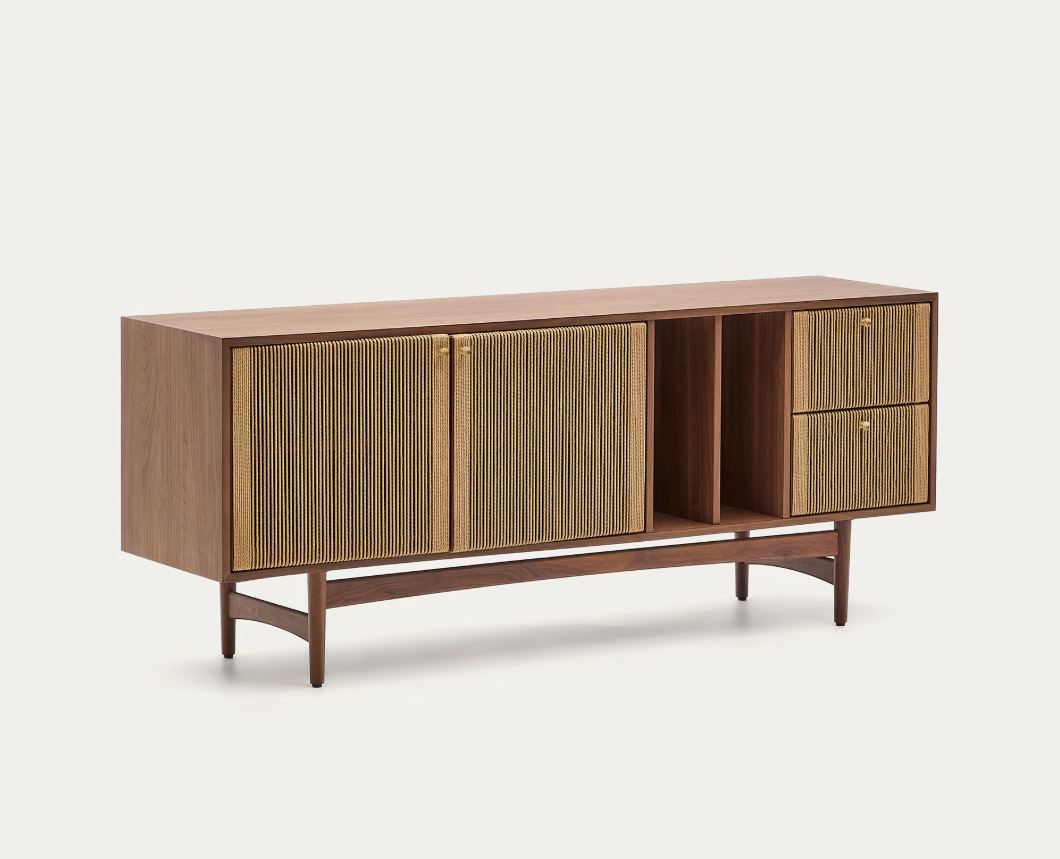 Credenza Elan 2 ante 2 cassetti impiallacciatura e legno massello noce corda 180x73cm FSC Mix Credit