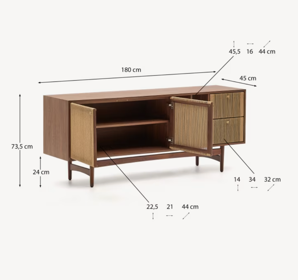 Credenza Elan 2 ante 2 cassetti impiallacciatura e legno massello noce corda 180x73cm FSC Mix Credit