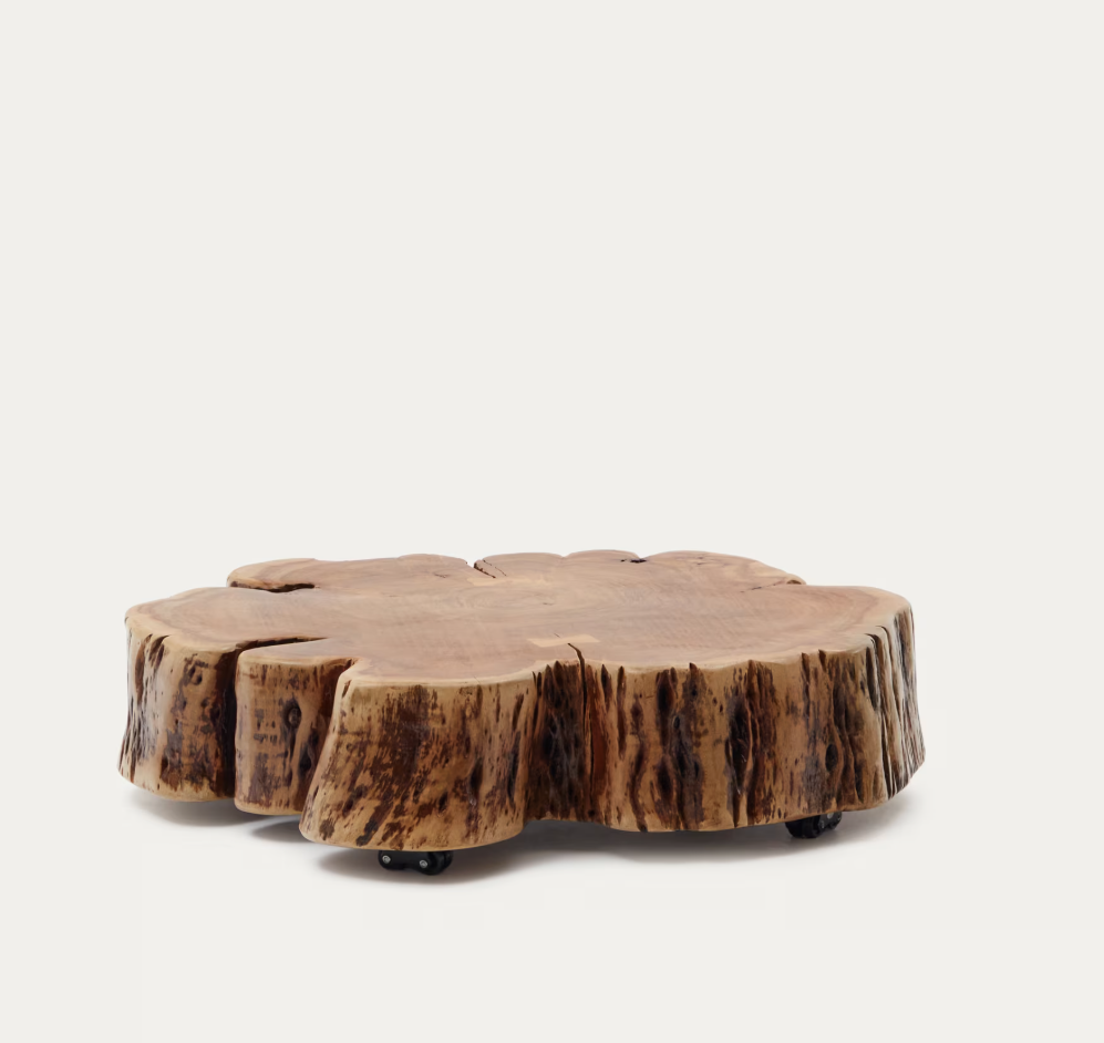 Tavolino da salotto con ruote Essi in legno massiccio di acacia Ø 90 x 60 cm