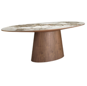 Tavolo da pranzo ovale in marmo porcellanato e noce 220 x 112 cm