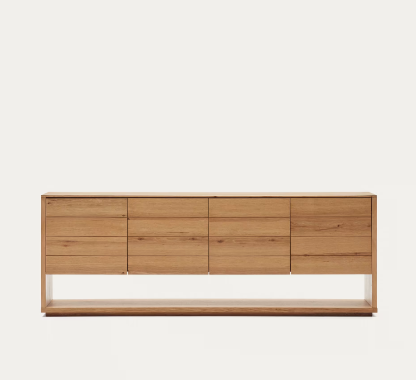 Credenza Alguema 4 ante impiallacciato rovere finitura naturale 200 x 74 cm