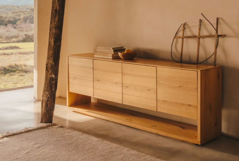 Credenza Alguema 4 ante impiallacciato rovere finitura naturale 200 x 74 cm