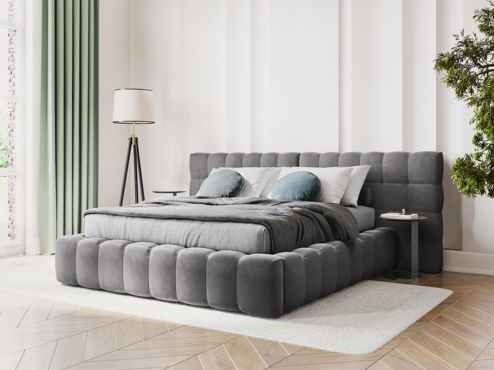 Letto contenitore con testiera doppia, "Mamaia", 230x200x100