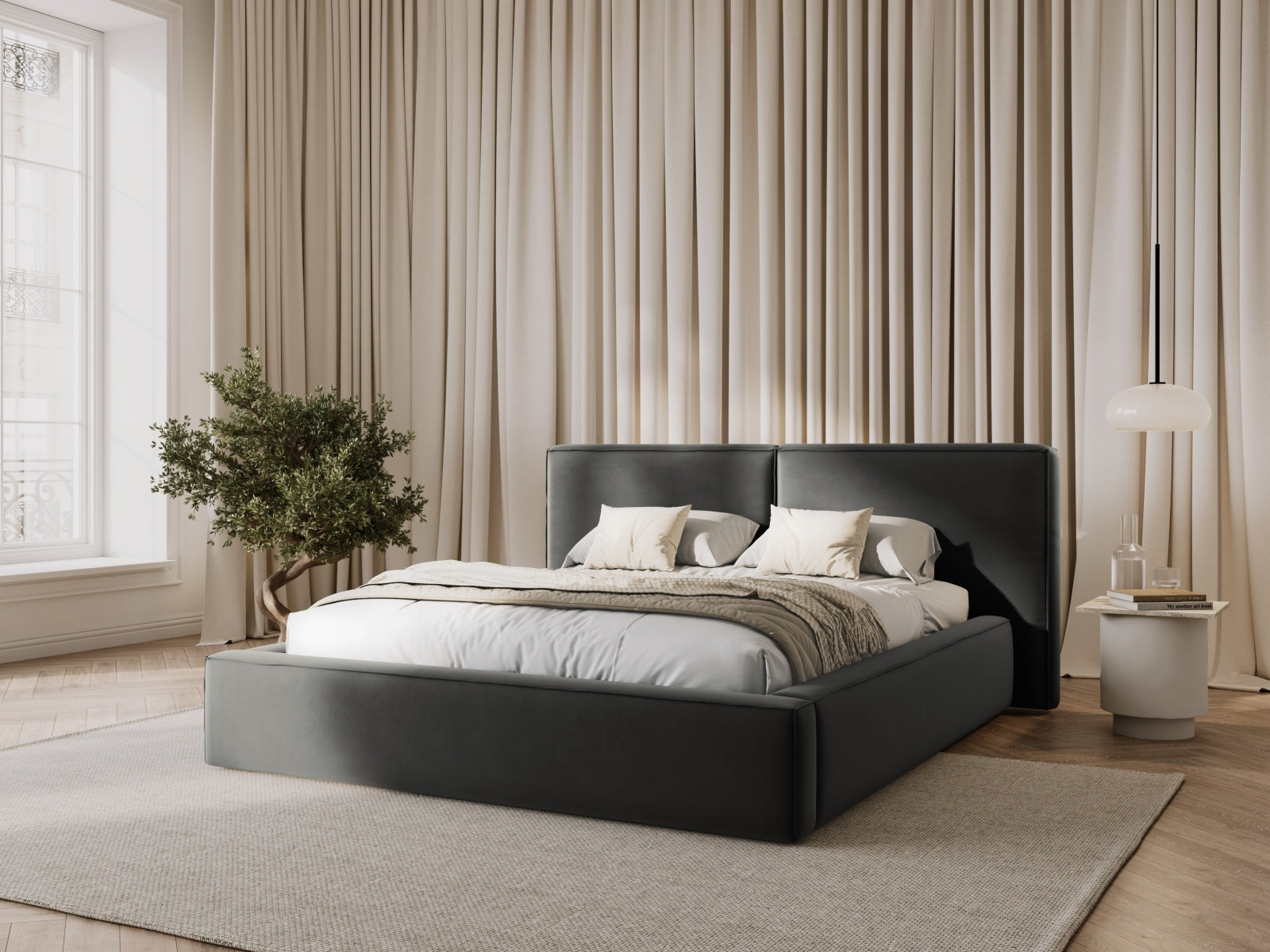 Letto contenitore con testiera doppia, "Jodie", 228x251x97,5